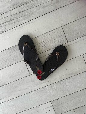 Michael Kors Black Logo Flip Flop Sandals with Gold Accent